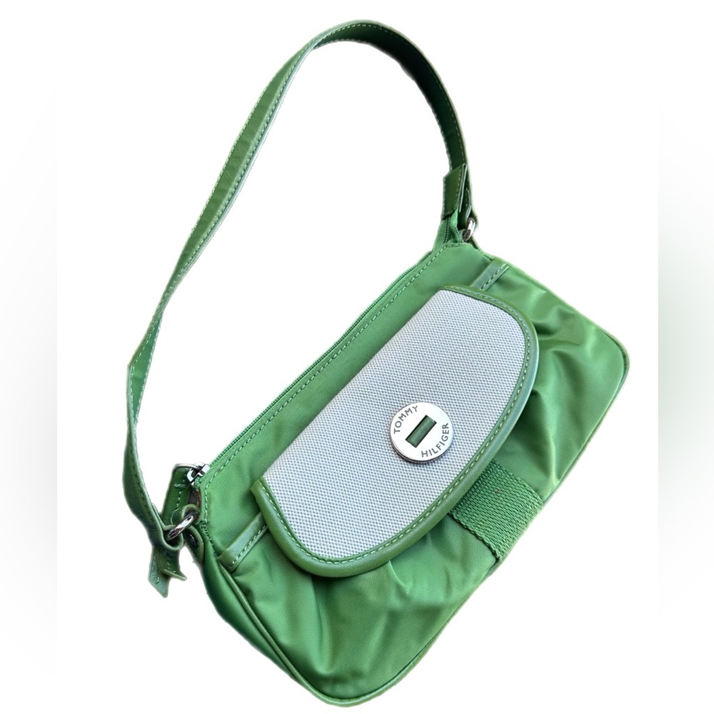 Tommy Hilfiger Early 2000s Green Nylon Shoulder Bag